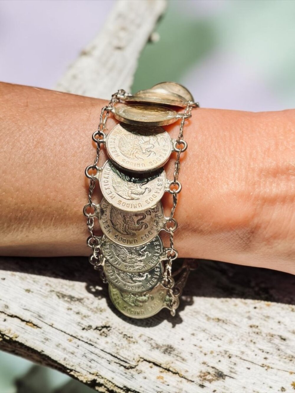 Mexican Cinco Centavos Coins 1950s 1960s Chain Link Bracelet 7¾” Length Vintage